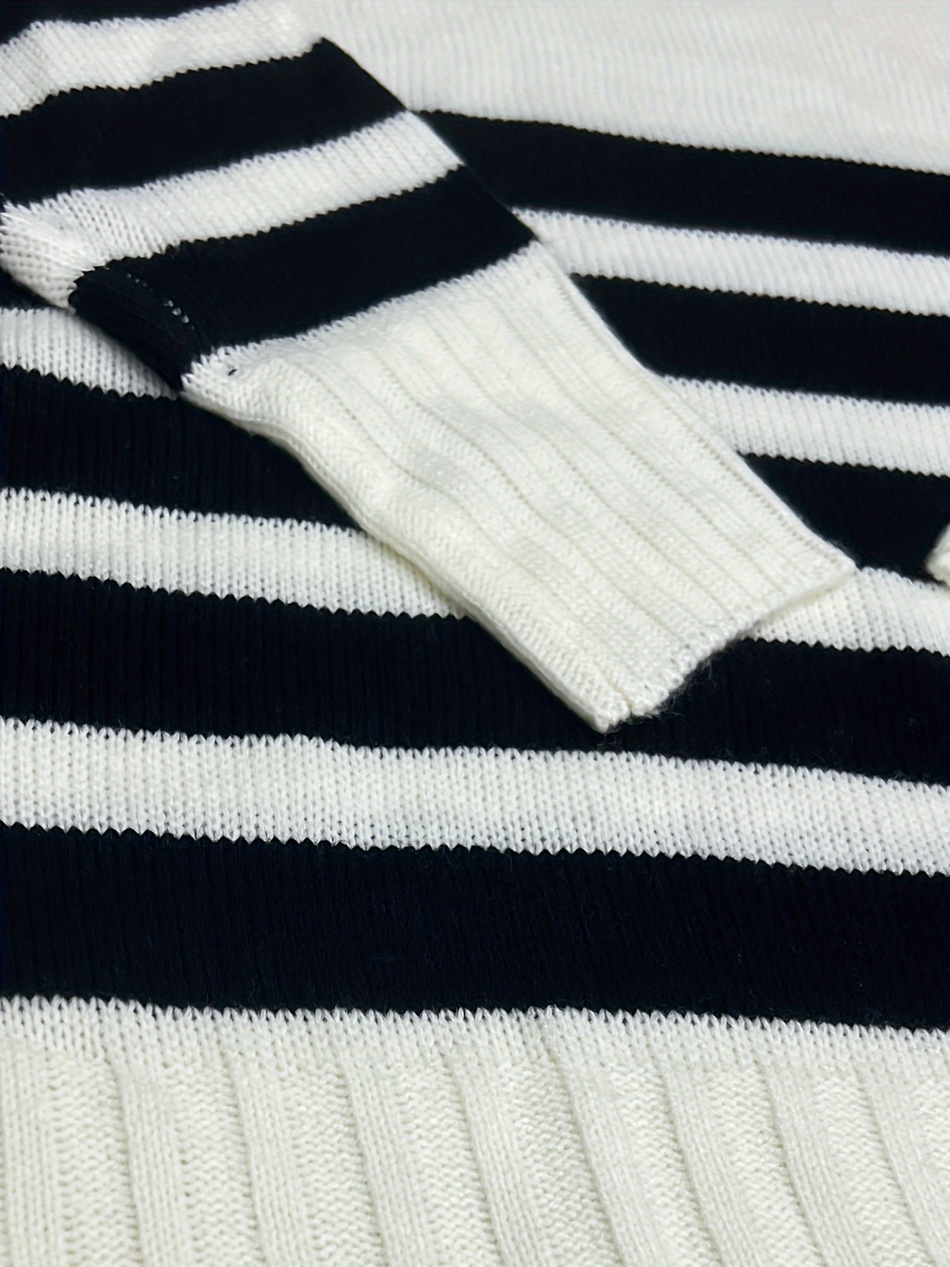 Stickad Dam Tröja Randig Bomull Avslappnat Snitt-4