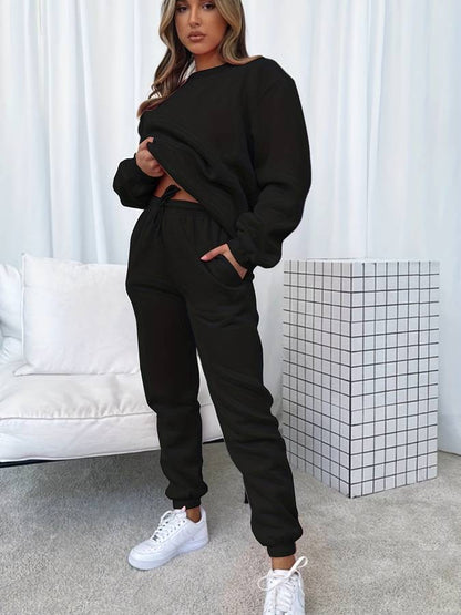 Tvådelat Jogging Set för Dam, Överdimensionerad Polyester, Långärmad Tröja och Medelhöga Byxor 8