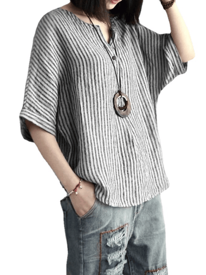 Kvinnors Blus Breda Ärmar Ramie 4