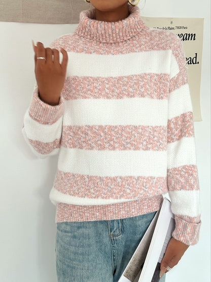 Variant image for Stickad Dam Tröja Turtleneck Färgblock Mjuk Kvalitet-5