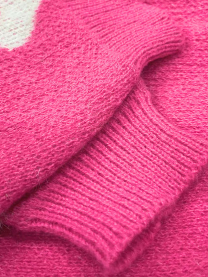 Dam Stickad Tröja med Hjärtmönster Avslappnad Akryl-3