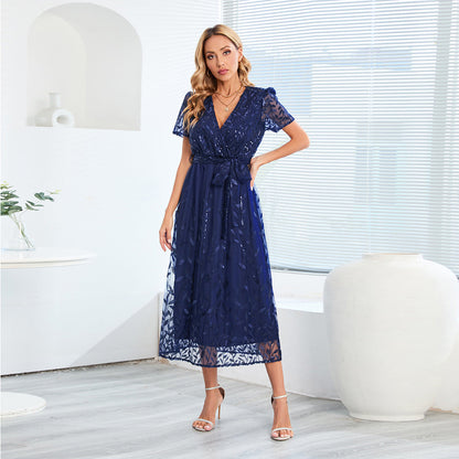 Dam Midiklänning med Paljetter Elegant Polyester-3