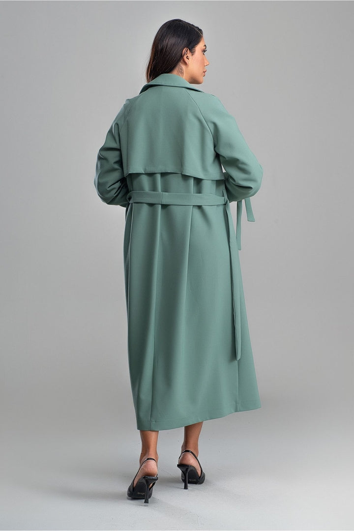 Kvinna Lång Kappa Dubbel Rad Knappar Polyester med Bälte 4