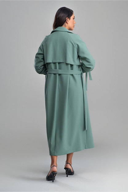 Kvinna Lång Kappa Dubbel Rad Knappar Polyester med Bälte 4