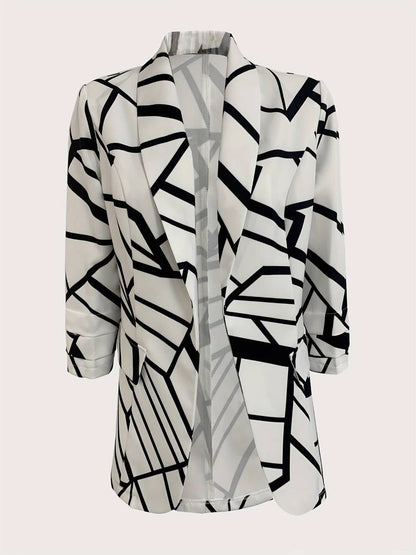 Dam Blazer Trendigt All-Over Tryck Polyester-3
