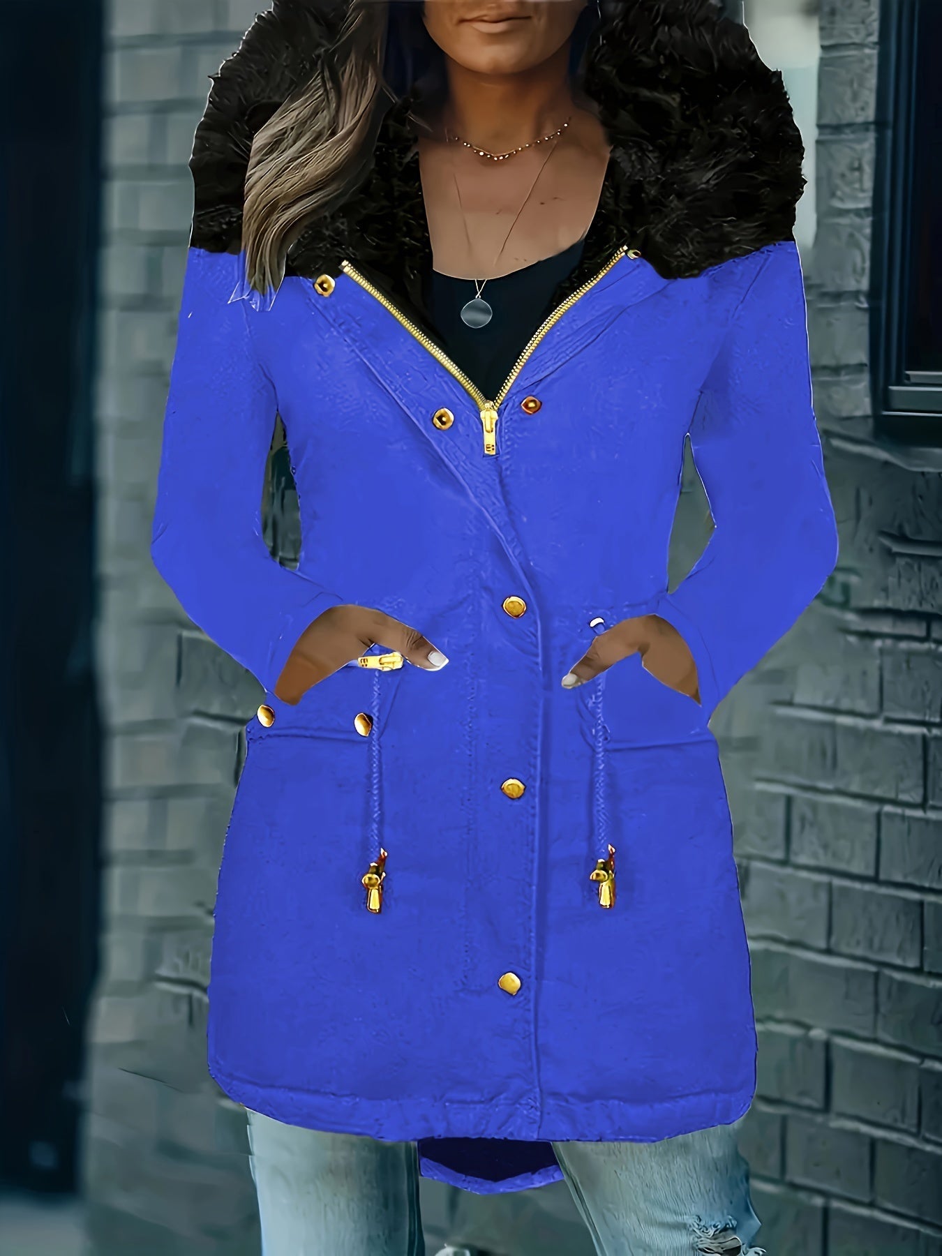 Variant image for Vinterjacka Dam Lång Parka med Huva och Knappdetaljer Hållbart Material-21