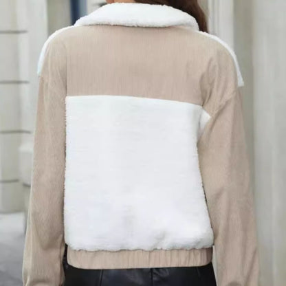 Damjacka Casual Kontrastdesign Lätt Tyg Beige Vit-2