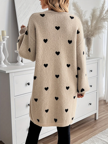 Dam Cardigan Hjärtmönster Mjuk Stickad Tyg 3