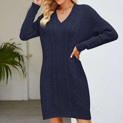 Variant image for Kvinnors Höstklänning Flätad Långärmad Mjukt Material-5