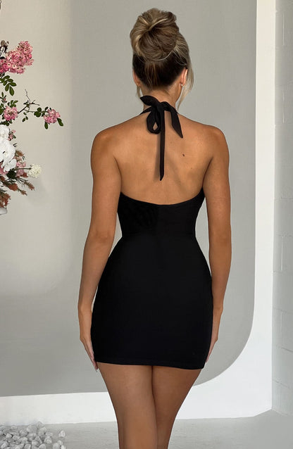Kvinna Bodycon Mini Klänning Halshållare Mjuk Tygblandning-6