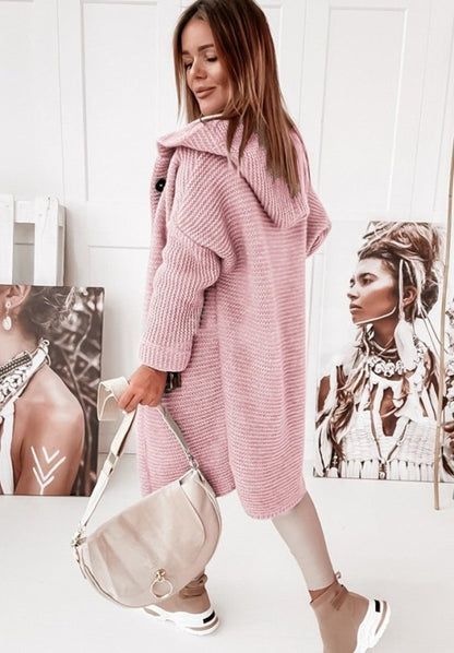 Dam Lång Kofta Cardigan Ullliknande Material 2