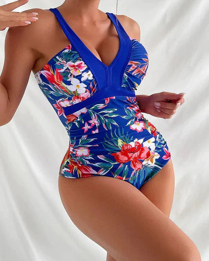 Variant image for Baddräkt Dam V-Neck Blommönster Slim Fit Elastan Polyester-16