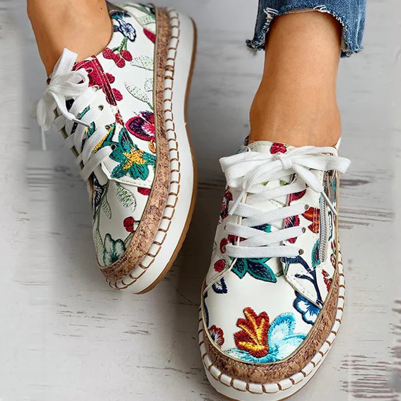 Dam Sneakers Blommig Design Hög Kvalitet Textil och Gummi-2