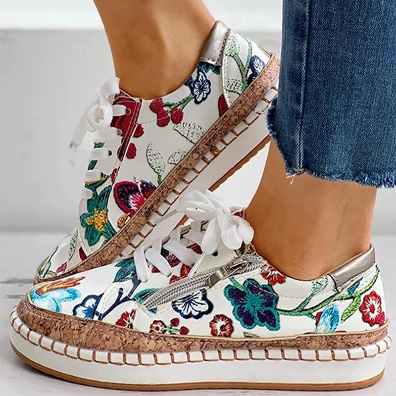 Dam Sneakers Blommig Design Hög Kvalitet Textil och Gummi-3