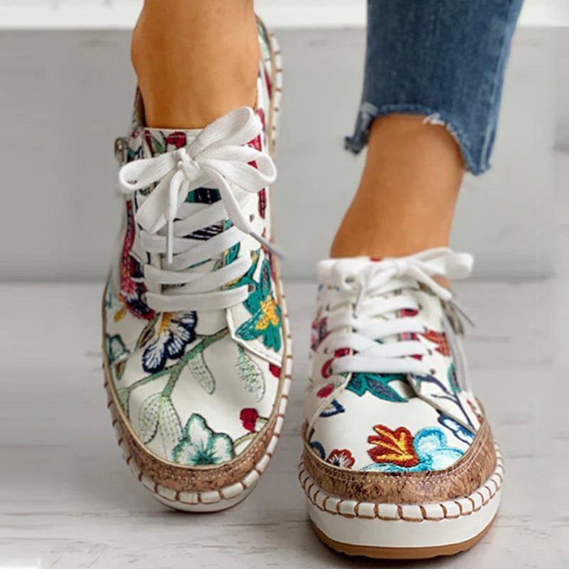 Dam Sneakers Blommig Design Hög Kvalitet Textil och Gummi-4