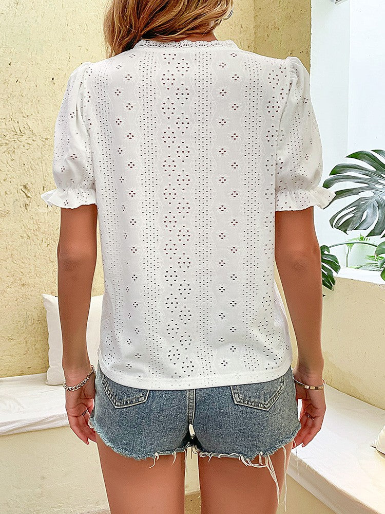 Kvinnors V-ringad Blus Kort Ärmar Polyester 4