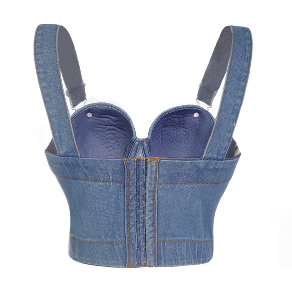 Kvinnors Kort Topp Camisole Denim Polyester med Bröstrem 5
