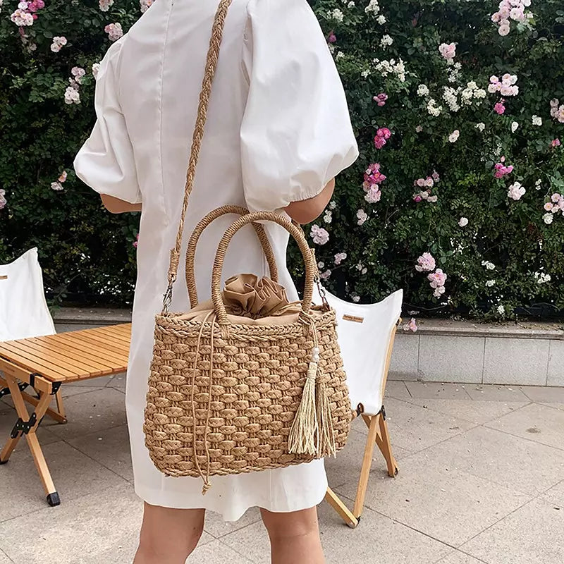 Dam Handväska Vävt Läder Retro Stil Fyrkantig Design-2