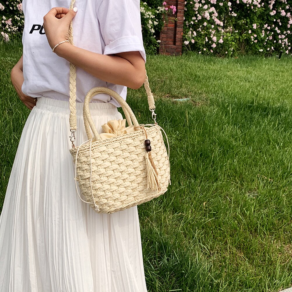 Dam Handväska Vävt Läder Retro Stil Fyrkantig Design-3