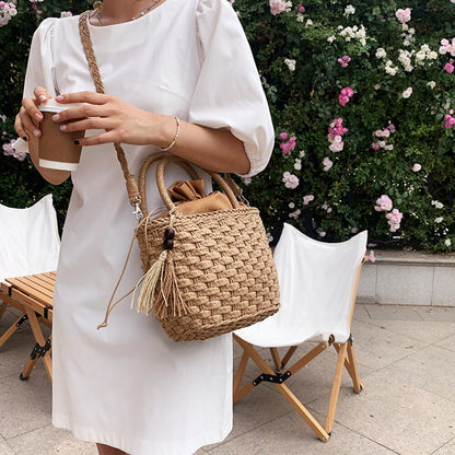 Dam Handväska Vävt Läder Retro Stil Fyrkantig Design-4