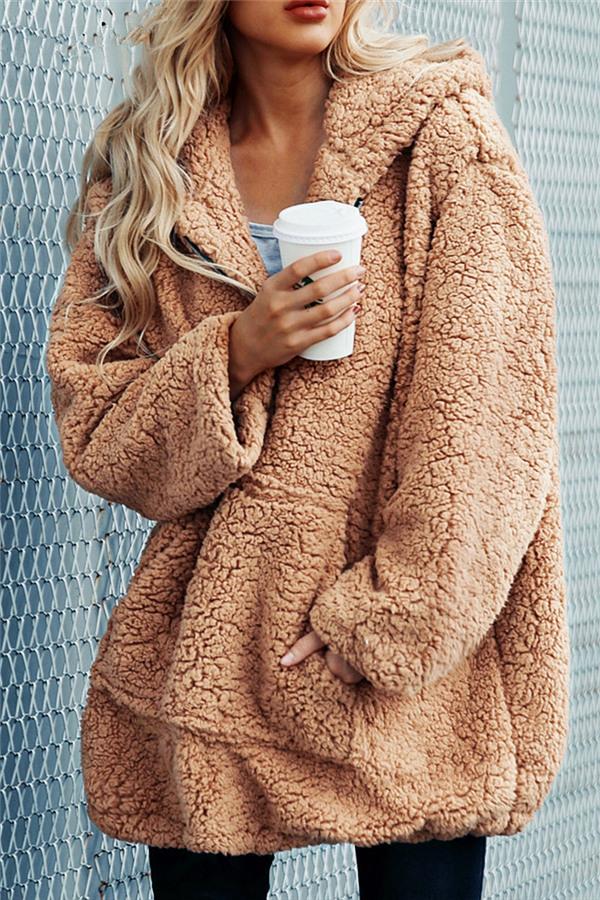 Dam Kappa med Huva och Fuskpäls Syntetisk Ull-3