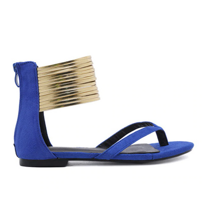 Dam Gladiatorsandaler med Ankelrem och Dragkedja i Flock-5