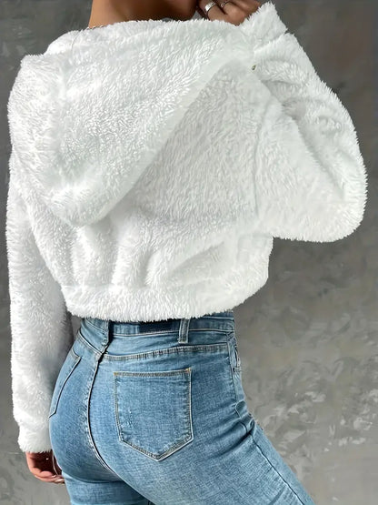 Dam Hoodie Teddy Med Dragkedja För Vinter-5