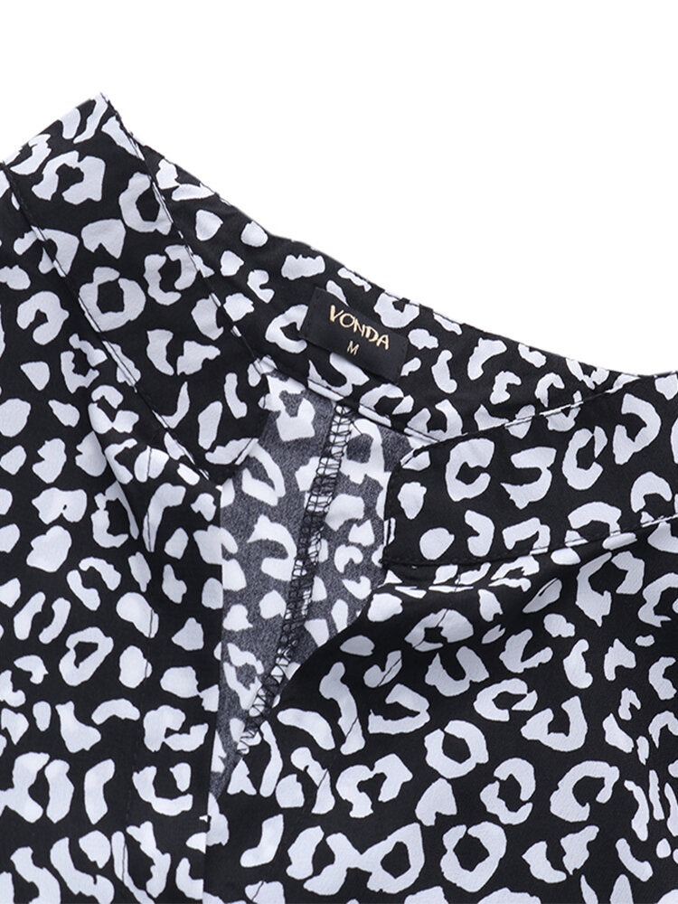 Kvinnors Midi Klänning Långa Ärmar Leopardmönster Polyester-6