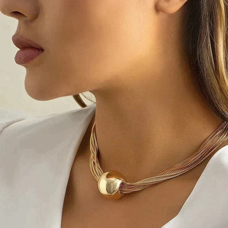 Dam Halsband Multi-strängad Design Metall med Blank Pärla-3