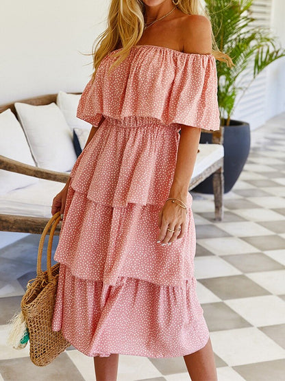 Variant image for Kvinnors Midi Klänning Kortärmad Prickmönster Polyester-5