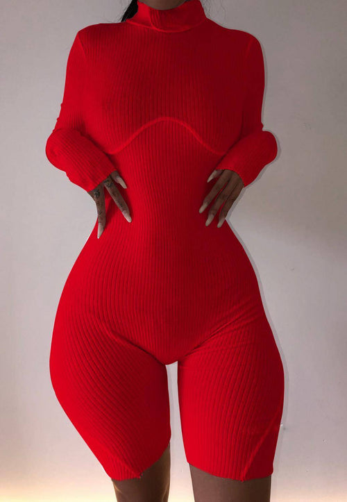 Dam Jumpsuit Monokrom Bomullsblandning med Stand-Up Krage-1