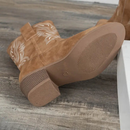 Stövlar Dam Retro med Tjock Häl i Läder och Syntetiskt Material-4