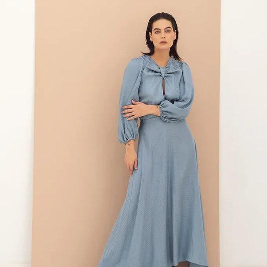 Dam Klänning Puffärmar Jacquard Polyester Viskos-1