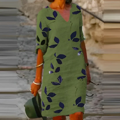 Dam Sommarklänning Bladmönster Lätt Material för Midsommar och Fest-2