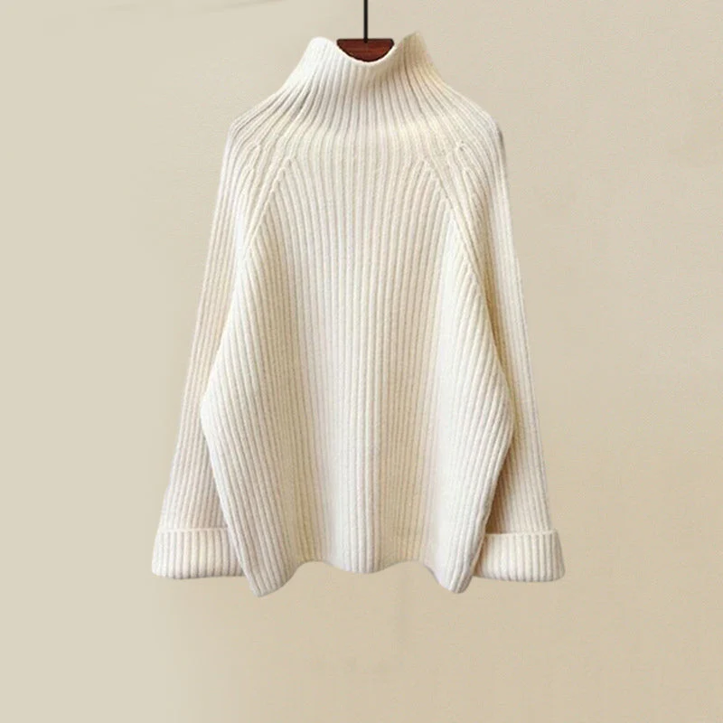 Dam Turtleneck Set Kabelstickad Borstad Bomull 5