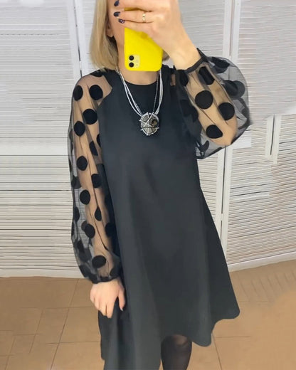 Dam Klänning A-line med Spets Detaljer och Cirkulär Halsringning-4