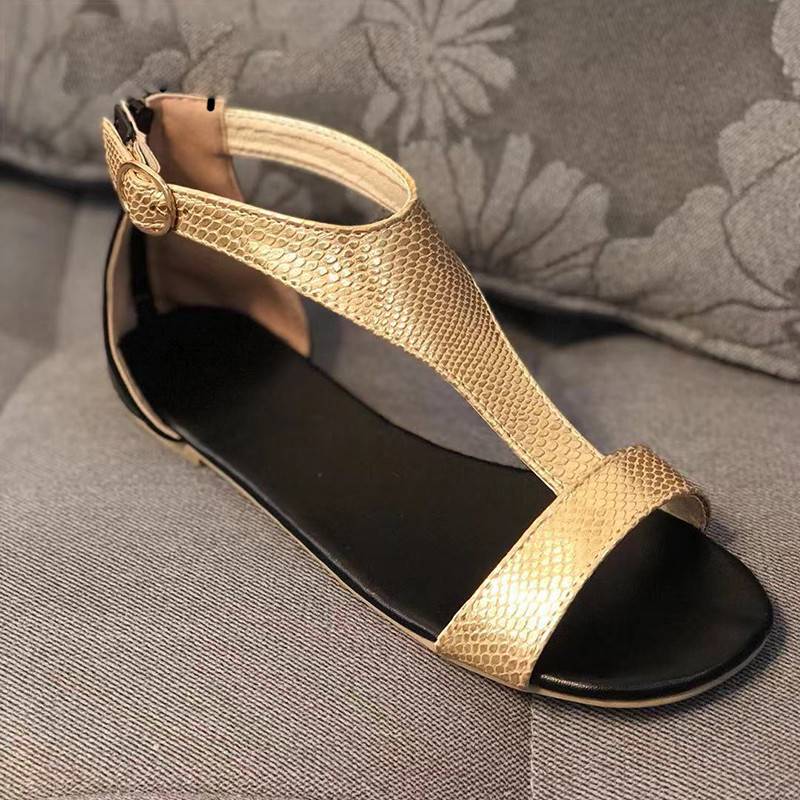 Dam Sandaler Gladiator Stil PU-Läder med Ankelrem och Gummisula-4