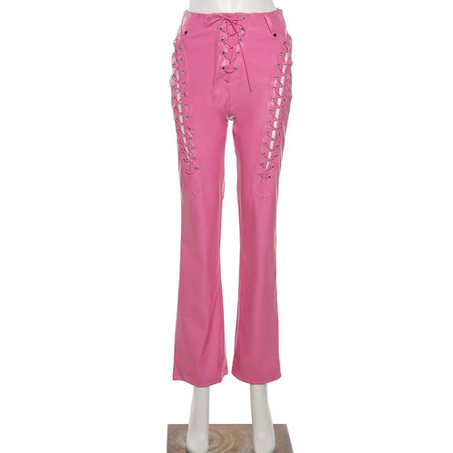 Läderbyxor Dam Hög Midja Monokrom Stil PU Spandex-1