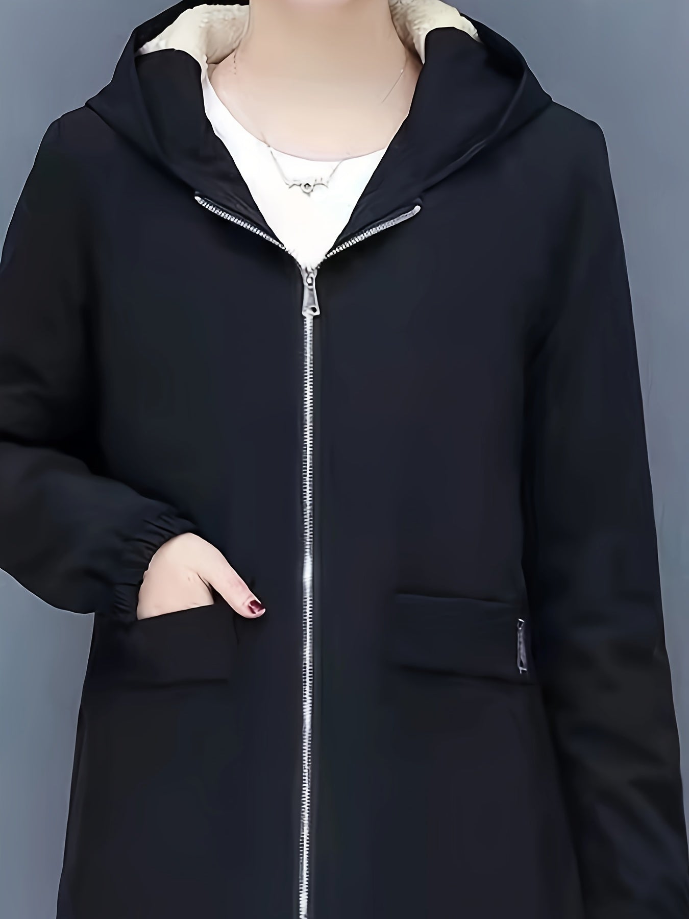 Lång Hoodie Dam Mjuk Polyester Avslappnad Kappa 5