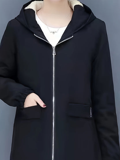 Lång Hoodie Dam Mjuk Polyester Avslappnad Kappa 5