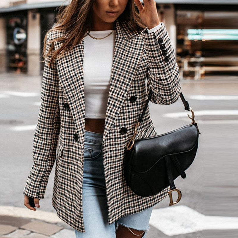 Stickad Tröja Dam Rutig Design 100% Akryl Avslappnad Stil 1