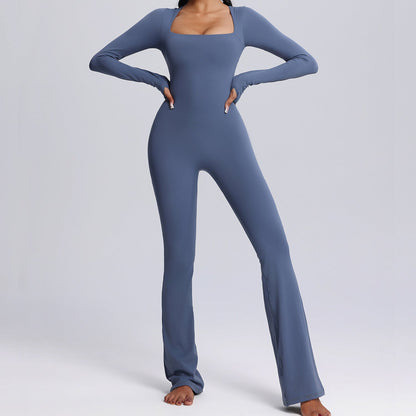 Dam Jumpsuit Fyrkantig Halsringning Långa Ärmar Andningsbart Material-5