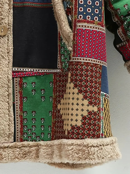 Damjacka Patchwork med Huva – Vintage Stil i Högkvalitativa Tyger för Damer, Bekväm och Varm Jacka 5