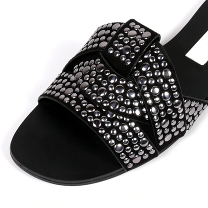 Dam Sandaler Öppna Tår Platta PU Läder-4