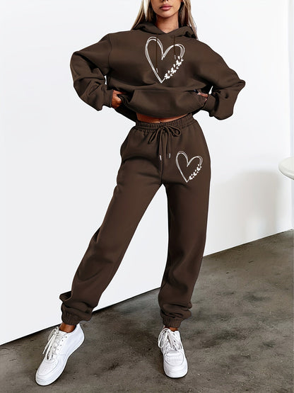 Dam Hoodie Set Avslappnad Mjuk Blandningsväv-3