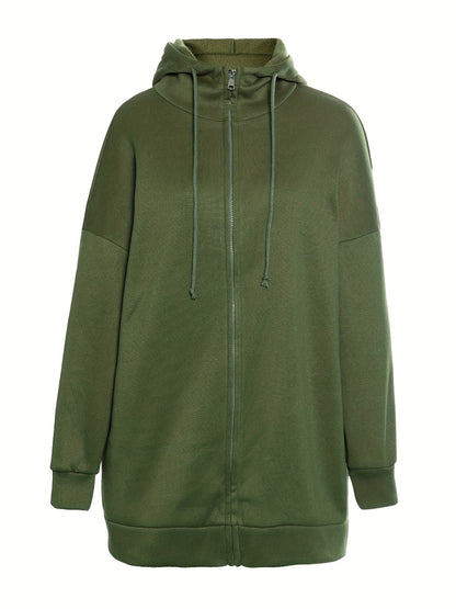 Lång Hoodie Dam Zip-up Plysch för Kalla Dagar-6