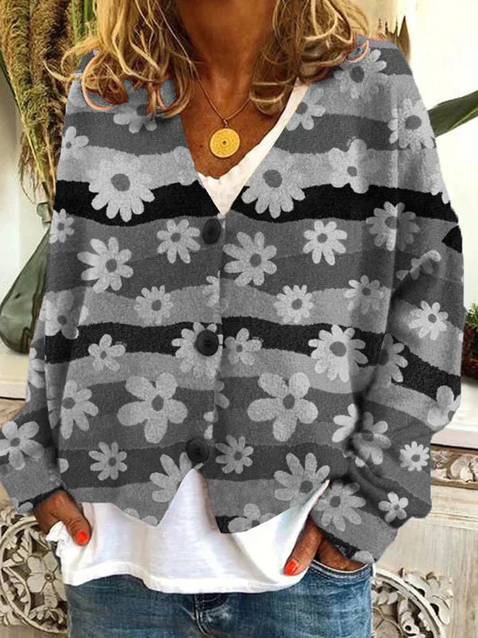 Variant image for Dam Stickad Väst Blommig Vintage Akryl för Lager-på-Lager Stil-31