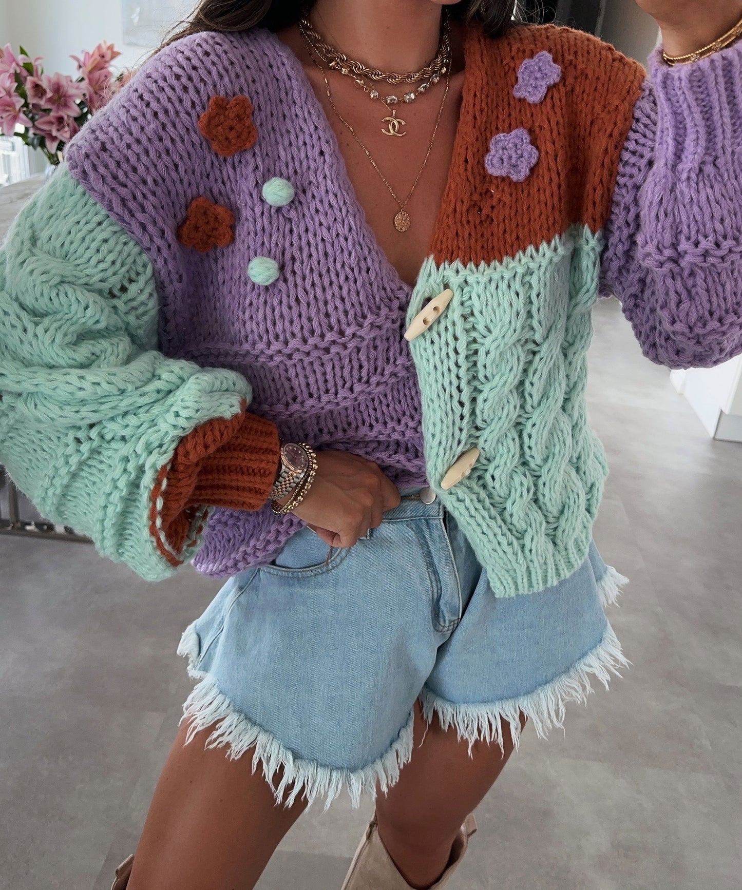 Dam Bunt Mjuk Tyg Elegant Avslappnad Design-3