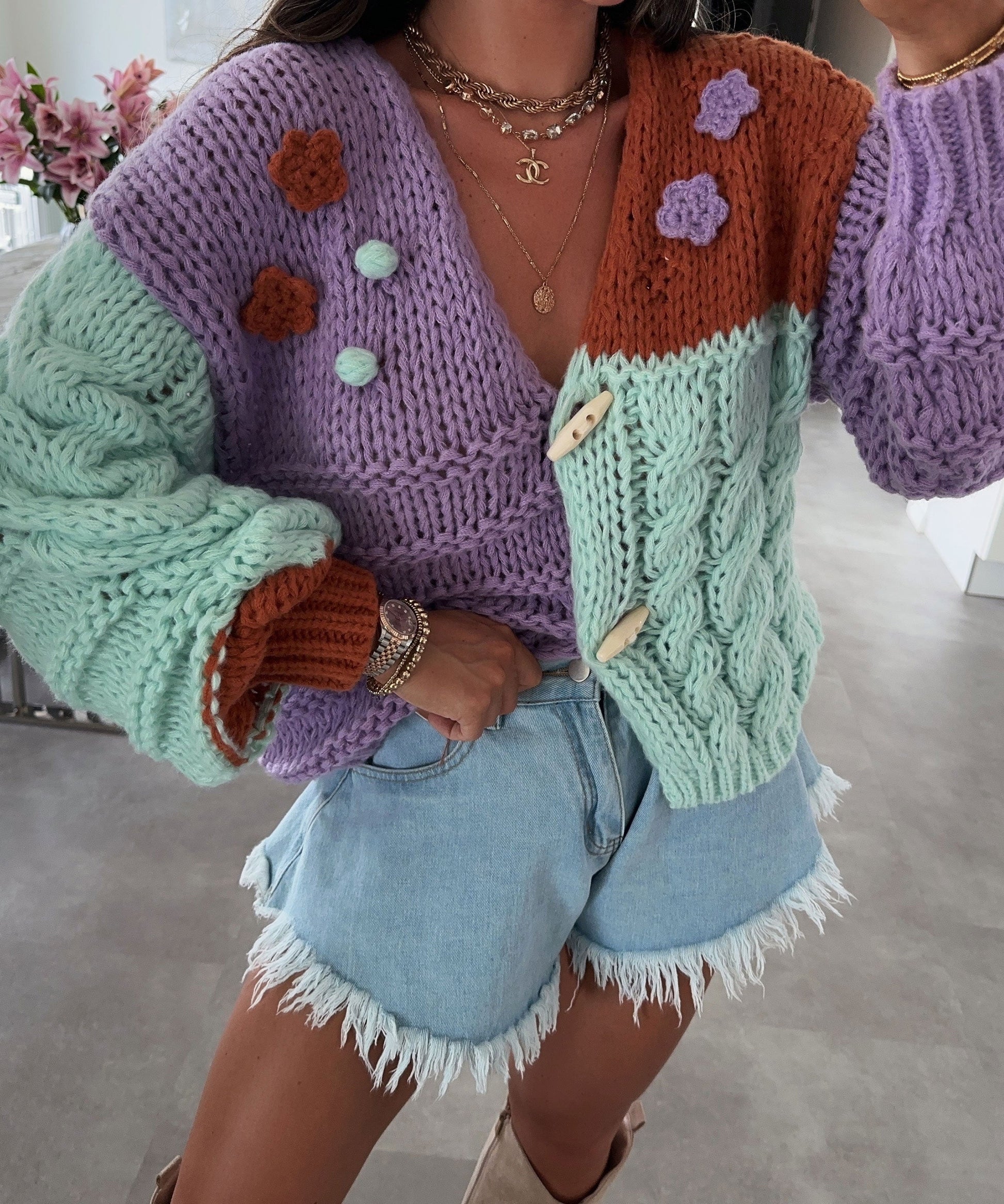 Dam Bunt Mjuk Tyg Elegant Avslappnad Design-3