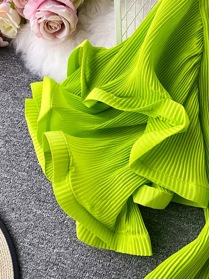Kvinnors Kortärmad Klänning Puffärmar Polyester-5